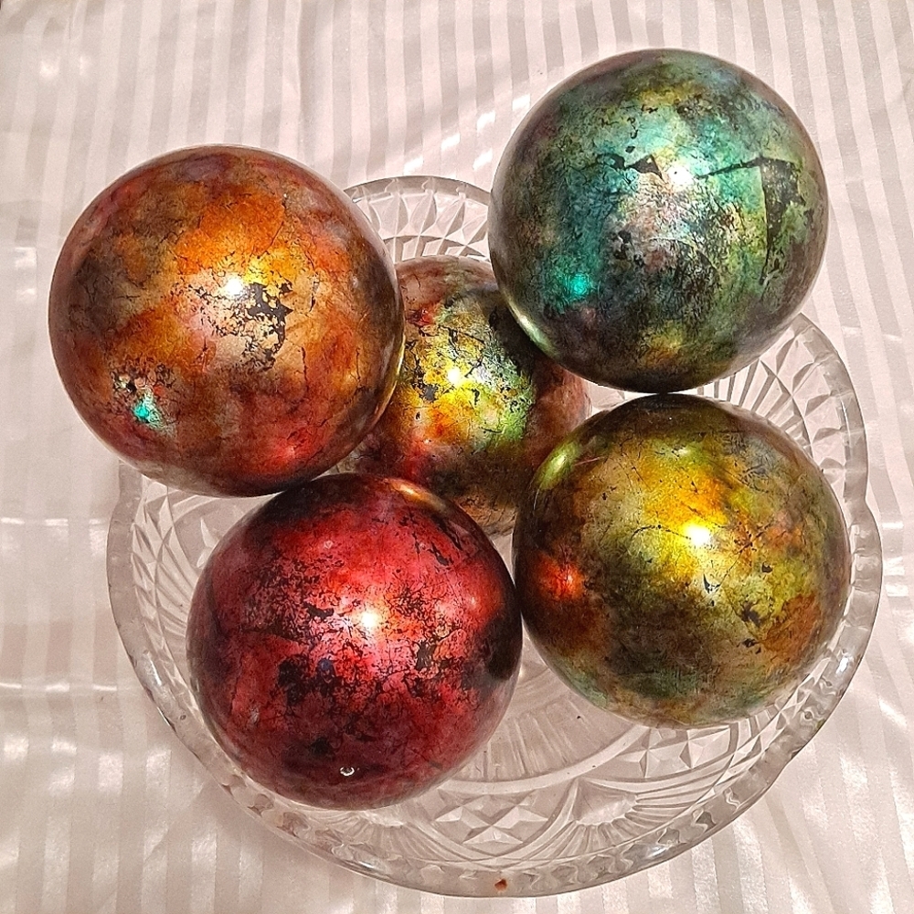 Home Decor Decorative Tye Dye Marbleized Metallic Balls Set Of 5